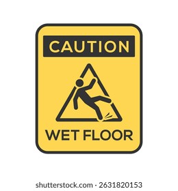 Cuidado Chão molhado Placa retângulo em fundo amarelo isolado estilo plano estilo plano.