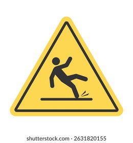 Cuidado Triângulo da placa do assoalho molhado no plano de fundo amarelo estilo plano isolado.
