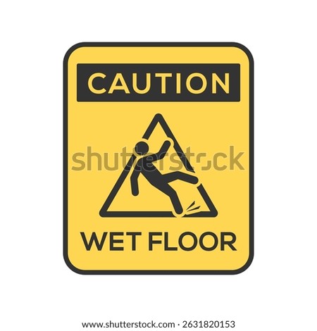Caution Wet Floor Sign board rectangle in yellow background isolated flat style flat style.