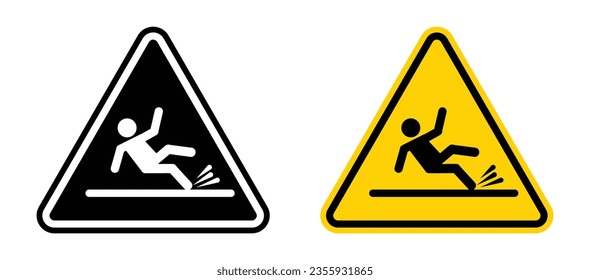 caution wet floor sign. fall or slippery hazard vector icon set in yellow color