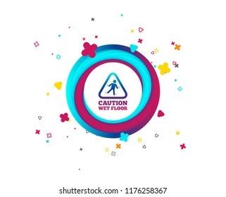 Caution wet floor sign icon. Human falling triangle symbol. Colorful button with icon. Geometric elements. Vector