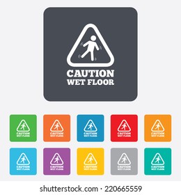 Caution wet floor sign icon. Human falling triangle symbol. Rounded squares 11 buttons. Vector