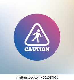 Caution wet floor sign icon. Human falling triangle symbol. Icon on blurred background. Vector
