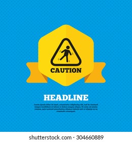 Caution wet floor sign icon. Human falling triangle symbol. Yellow label tag. Circles seamless pattern on back. Vector