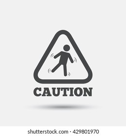 Caution wet floor sign icon. Human falling triangle symbol. Flat slippery floor web icon on white background. Vector
