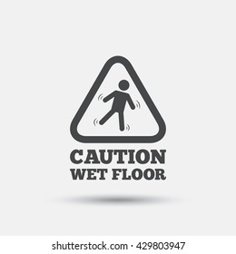 Caution wet floor sign icon. Human falling triangle symbol. Flat slippery floor web icon on white background. Vector