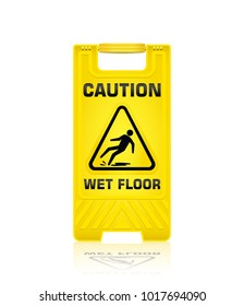 Caution wet floor sign isolated on white background, Security Warning, Plastic yellow, Vector, EPS10
