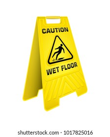 Caution Wet Floor Sign Isolated On White Background, Security Warning, Plastic Yellow, Vector, EPS10
