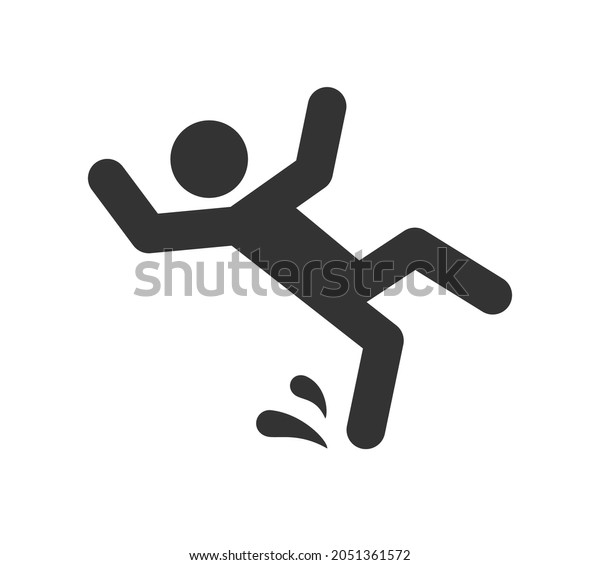 Caution wet floor sign. A man falling down.\
Slippery floor sign. A sign warning of danger. Vector illustration\
isolated on white\
background.