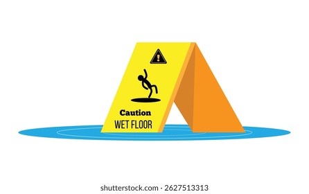 Caution Wet Floor Sign with a Puddle. Cleaning surface objects, signs and symbols vector art