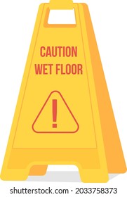 Caution wet floor sign semi flat color vector object. Falling prevention. Beware of slippery floor. Yellow sign isolated modern cartoon style illustration for graphic design and animation