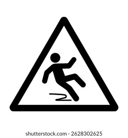 Cuidado sinal de piso molhado perigo de superfície escorregadio aviso de segurança queda prevenção de acidentes ícone preto e branco