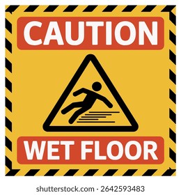 Caution Wet Floor Sign Vector – Slippery Surface Hazard Warning – Editable Safety Label