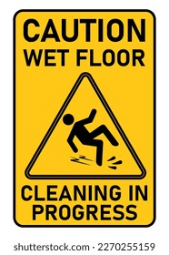 caution wet floor slippery after cleaning floor yellow printable sign template design illustration