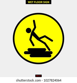 Caution wet floor, slippery and warning for pedestrian sign in vector style version, easy to use and print