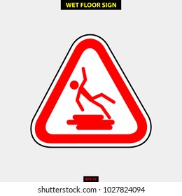 Caution wet floor, slippery and warning for pedestrian sign in vector style version, easy to use and print