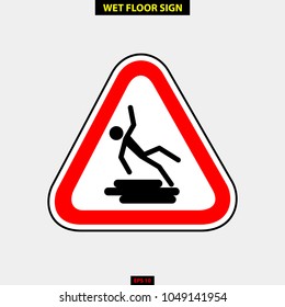 Precaución piso mojado, resbaladizo y advertencia para la versión peatonal del estilo del Vector del Iniciar sesión, fácil de usar e imprimir