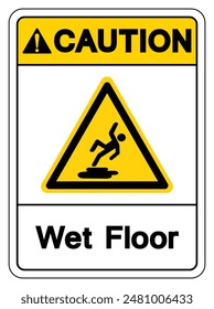 Precaución Signo De Piso Húmedo, Ilustración vectorial, Aislado En La Etiqueta De Fondo Blanco. EPS10
