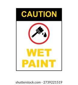 Caution Wet Paint Warning Sign Illustration.