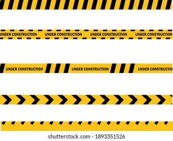 caution yellow tape construct warning line on white background. website developed and not temporarily working for visitors. Under construction zone symbol. flat style. 