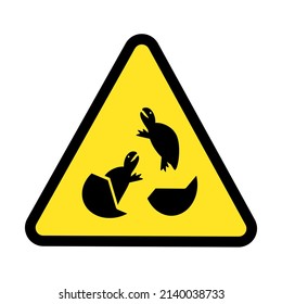 Caution Young Turtle Yellow Triangle Warning Sign To Be careful.