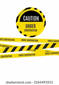 Caution,area under construction.caution sign.alert,safety sign. Yellow round.