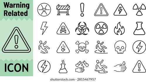 Cautionary sign icons including radiation toxic flammable and electric shock.