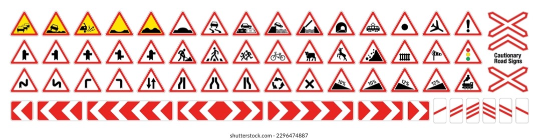 Cautionary traffic signs big vector collection. Signs in red and white.