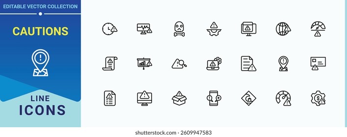 Cautions line icon. Alerts And Warning vector icon set. Signal minimalist icons collection. Simple line vector icons. Pixel perfect. Vector collections.