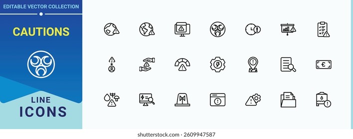 Cautions line icon. Alerts And Warning vector icon set. Signal minimalist icons collection. Simple line vector icons. Pixel perfect. Vector collections.