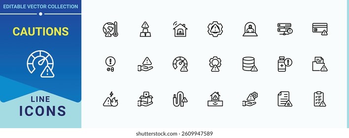 Cautions line icon. Alerts And Warning vector icon set. Signal minimalist icons collection. Simple line vector icons. Pixel perfect. Vector collections.