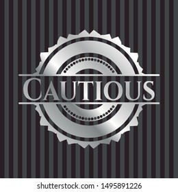 Cautious silver emblem. Vector Illustration. Mosaic.