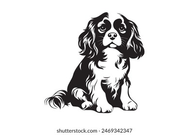 Cavalier king charles dog sitting, black vector