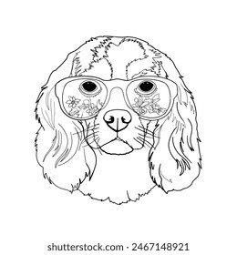 Cavalier King Charles Spaniel Dog. In sunglasses. Isolated on a white background. Vector