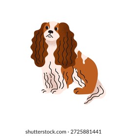 Cavaleiro Rei Charles Spaniel. Raça de cão. Bonito, animal de estimação engraçado. Animal doméstico. Cão de raça pura. Ilustração vetorial de desenhos animados isolada no fundo branco.
