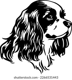 Cavalier King Charles Spaniel outline only, dog,illustration, black color,image, dog head, vector illustration, black color, vector image