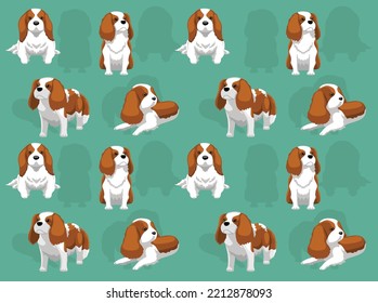 Cavalier King Charles Spaniel Poses Cute Character Seamless Wallpaper Background