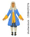 Cavalier, Rococo style, man in wig and stockings, jacket and vest vector. Ancient fashion, nobleman or lord in vintage outfit. Clothes with gold decor elements and leather boots, royal reception look