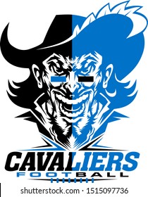 cavaliers football team design with laces and half mascot for school, college or league