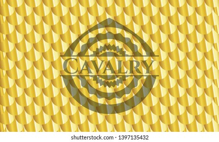 Cavalry Gold Badge Or Emblem. Scales Pattern. Vector Illustration. Detailed.