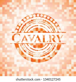 Cavalry orange tile background illustration. Square geometric mosaic seamless pattern with emblem inside.