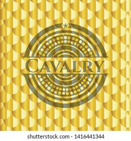 Cavalry Shiny Golden Badge. Scales Pattern. Vector Illustration. Detailed.