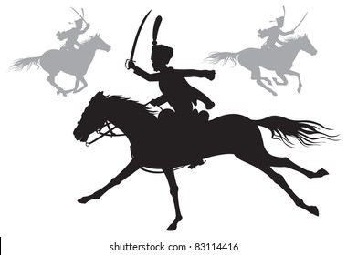 Cavalry vector silhouettes, Horse riders, Napoleonic wars time French and Russian Hussars