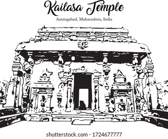 Cave 16:  Main temple second floor, Nandi Mandap, Kailasnatha Temple, Ellora Caves in Aurangabad District, Maharashtra, India