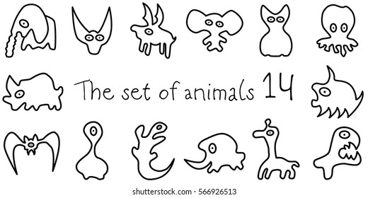 Cave art. The set of funny animals