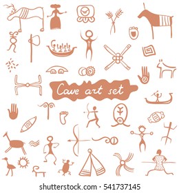 cave art set, painting vector collection