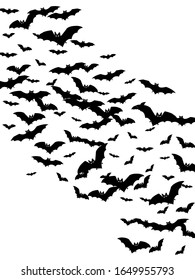 Cave black bats swarm isolated on white vector Halloween background 