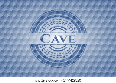 Cave blue badge with geometric pattern. Vector Illustration. Detailed.