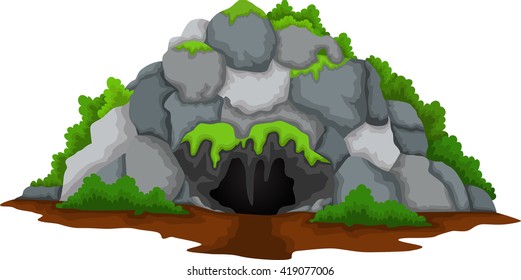 cave cartoon with forest landscape background
