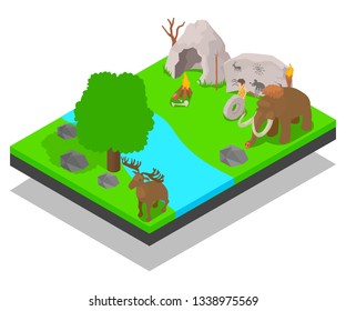 Cave concept banner. Isometric banner of cave vector concept for web, giftcard and postcard